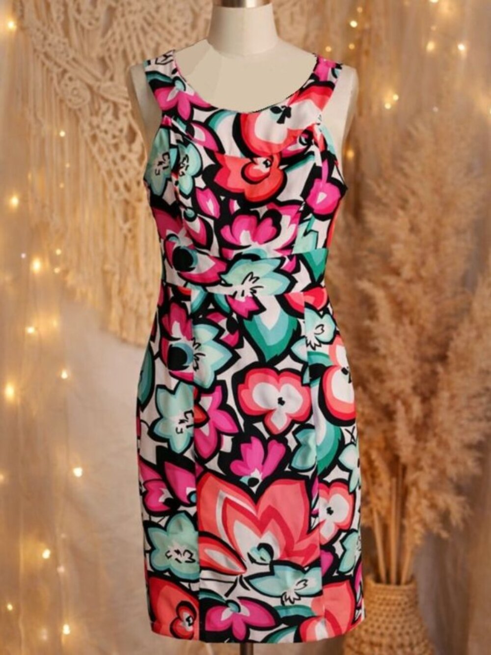 Sangria Multicolor Floral Mini Dress 8 Bold Abstract Cocktail Garden Party